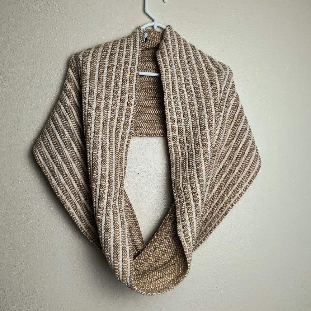 J. Crew Infinity Scarf Knit Wool Blend Tan and Cream Striped Women's